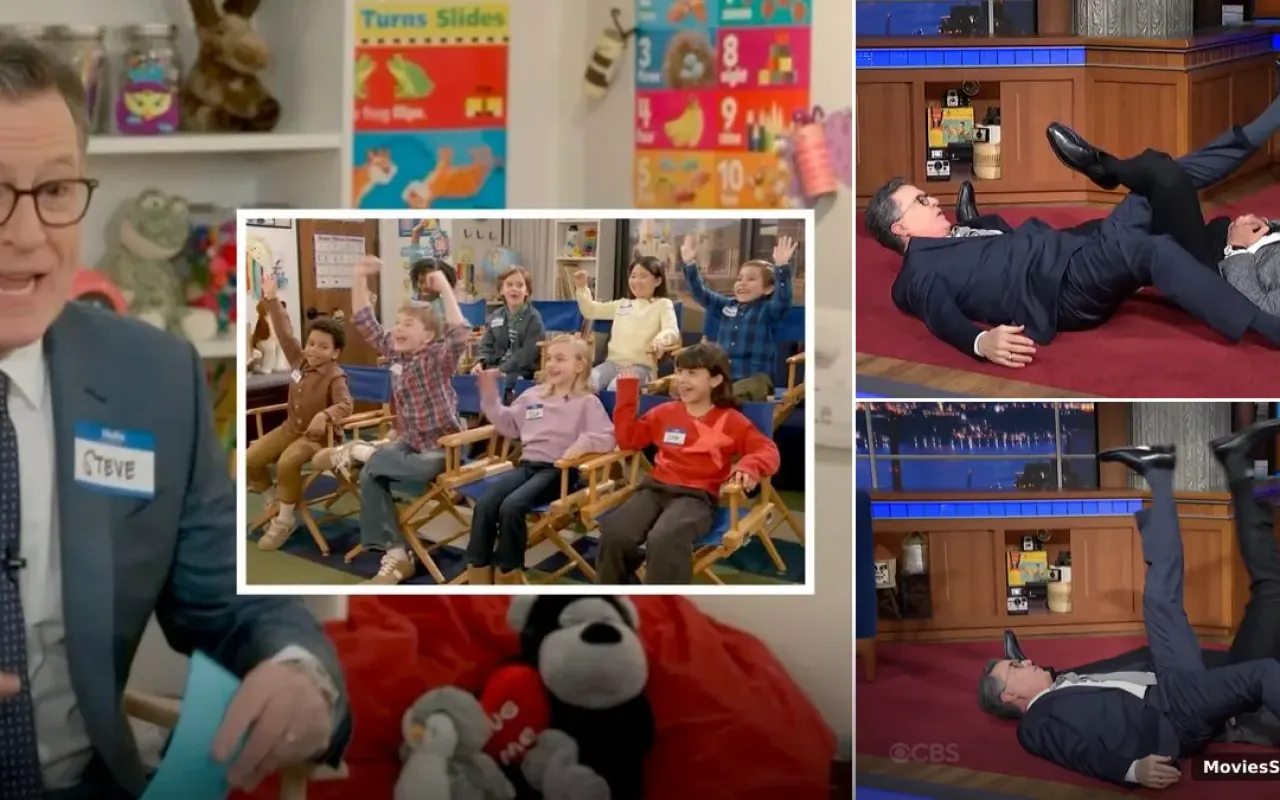 John Krasinski Stephen Colbert Interview: Leg Wrestling & Kids Pitch